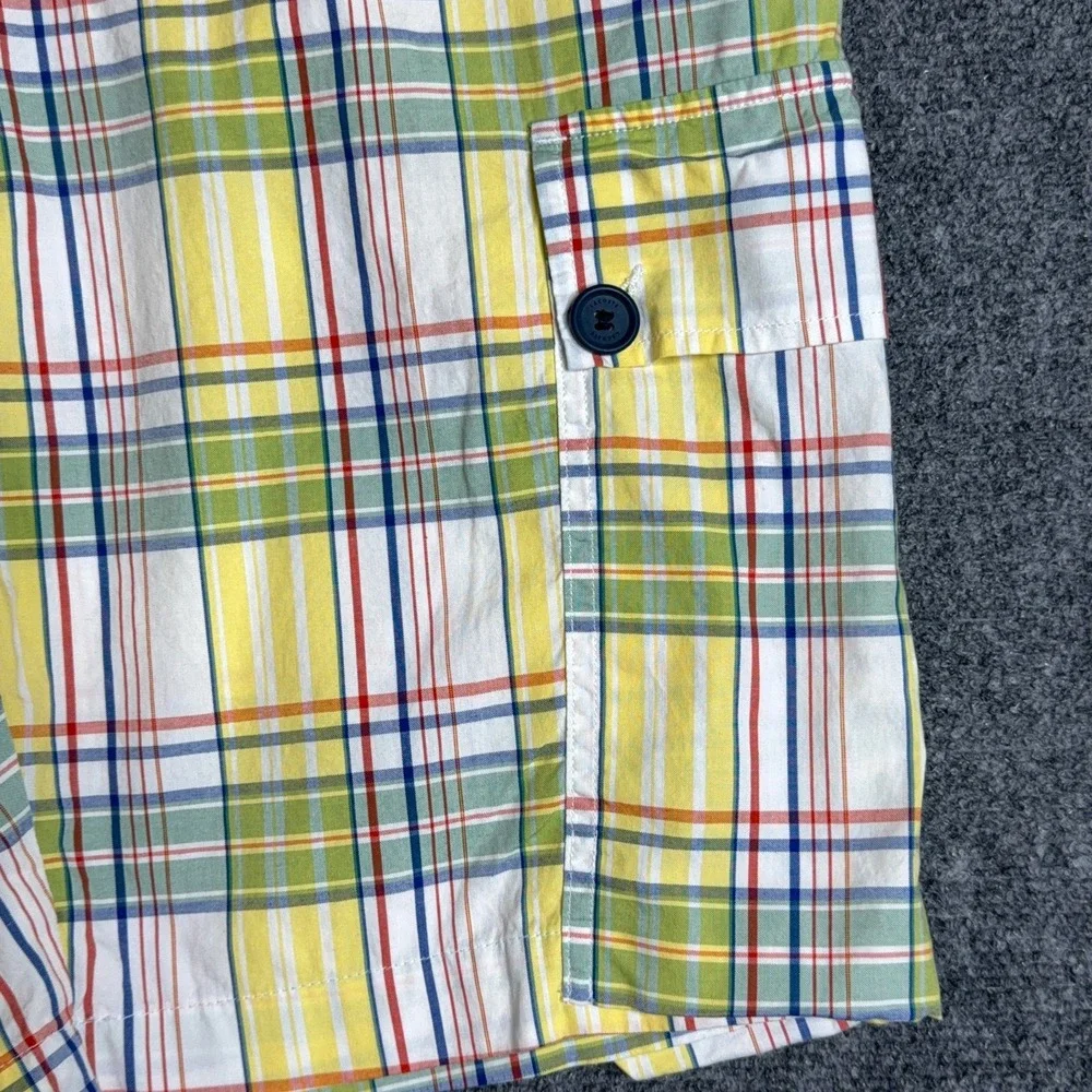 Lacoste Cargo Shorts Men's Size 38 Yellow Plaid Check Hiking Summer Golf Casual